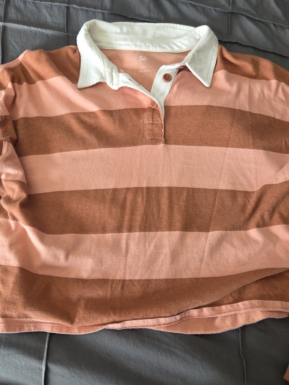 So Pink and Brown Striped Rugby Cropped Polo Shirt